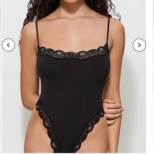KATCH ME Black Lace Trim Bodysuit. Size S . New . No tags